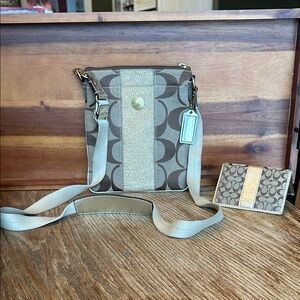 Coach Signature Jacquard Lurex Crossbody 42246 w/ matching cardholder wallet